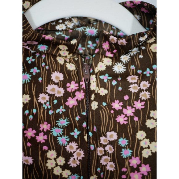 Liz Roberts Womens Brown Floral Blouse Shirt Top Boho Stylish Zip Size 10 - Picture 5 of 13